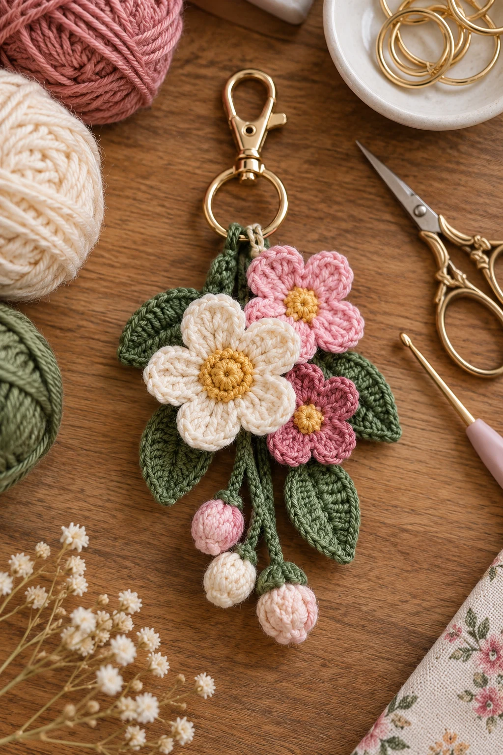 Crochet Flower-and-Leaf Cluster — Crochet bag accessories style outfit