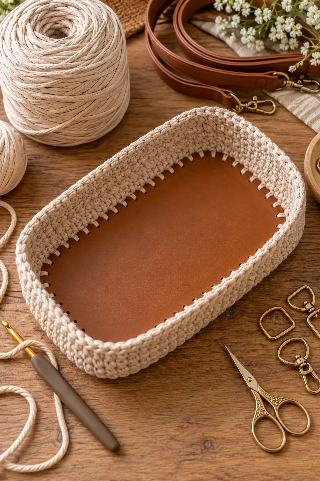 Crochet Bag Base With Leather — crochet bag base style outfit