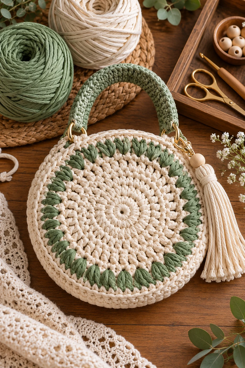 Circular Statement Base — crochet bag base style outfit