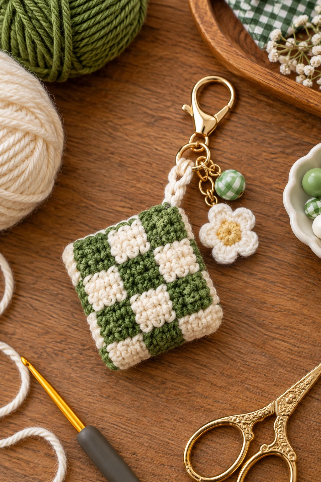 Checkerboard Mini Charm — crochet bag charms aesthetic style outfit