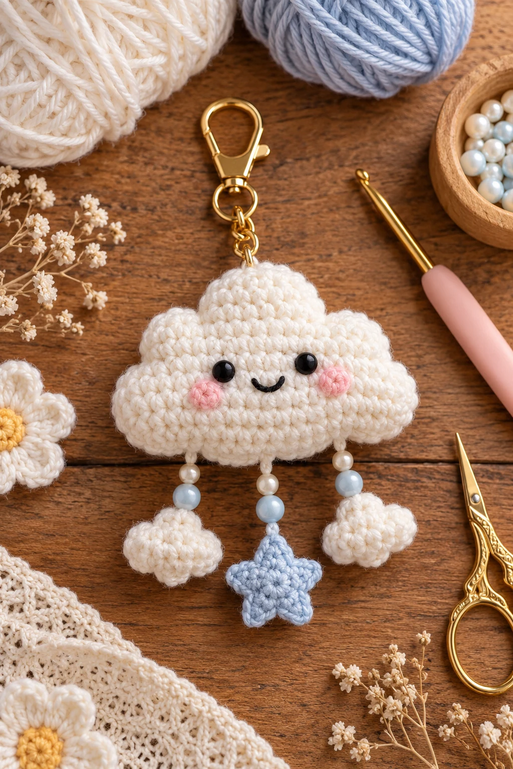 Puffy Cloud Charm — crochet bag charms aesthetic style outfit