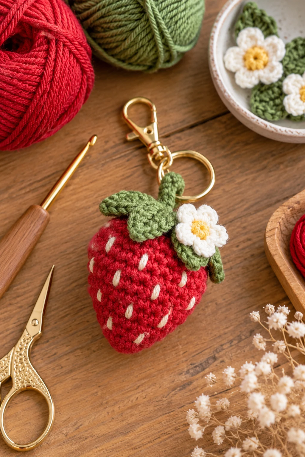 Mini Strawberry Charm — crochet bag charms aesthetic style outfit