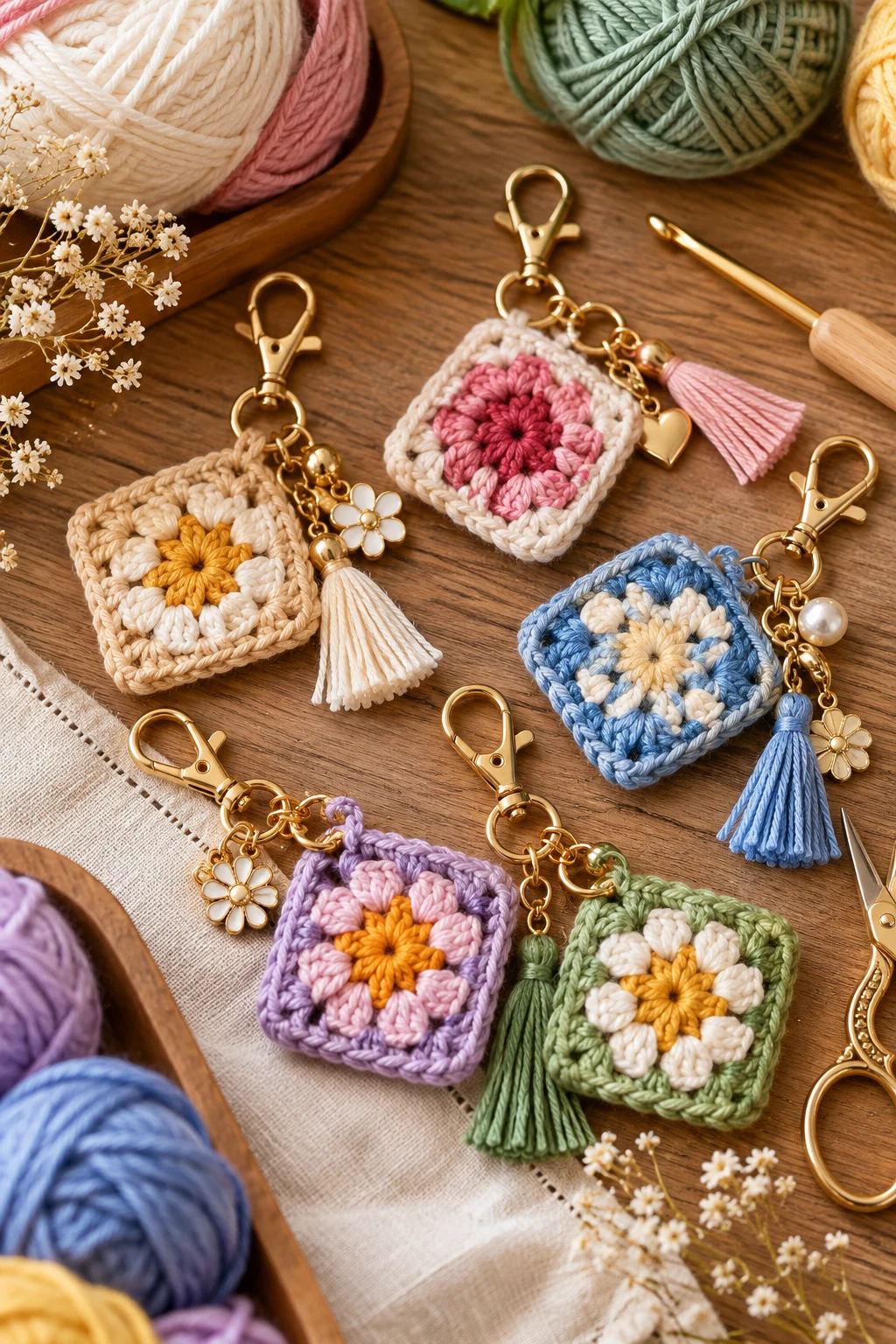 Tiny Granny Square — crochet bag charms aesthetic style outfit
