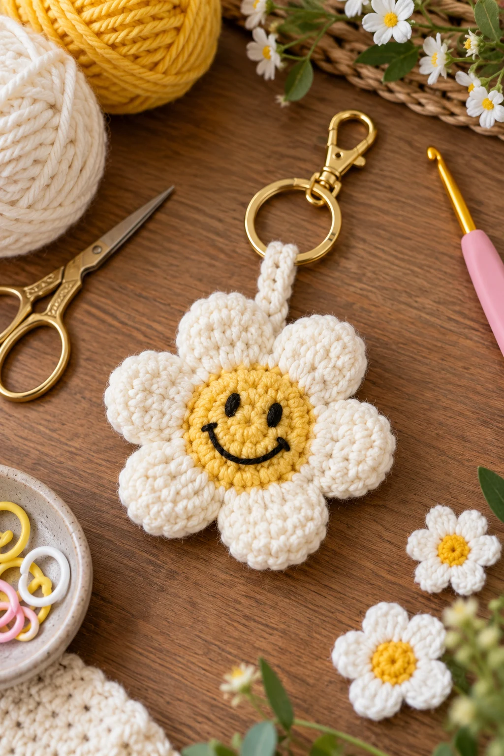 Smiley Flower Charm — crochet bag charms aesthetic style outfit