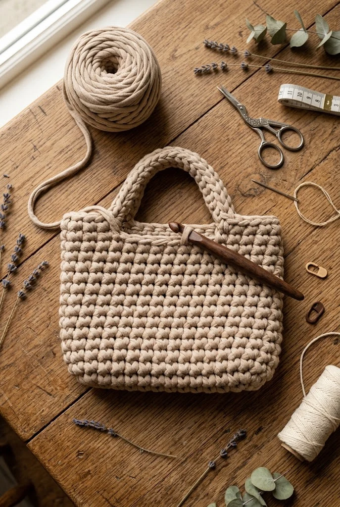 Chunky T-Shirt Yarn Mini Tote — crochet bag easy style outfit