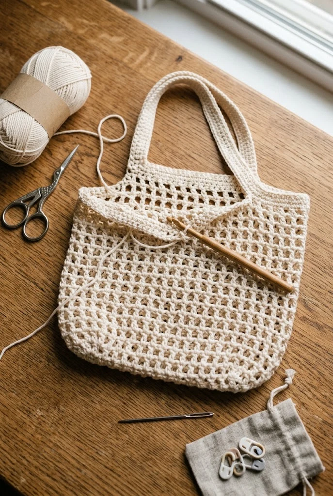 Minimalist Mesh Market Tote — crochet bag easy style outfit