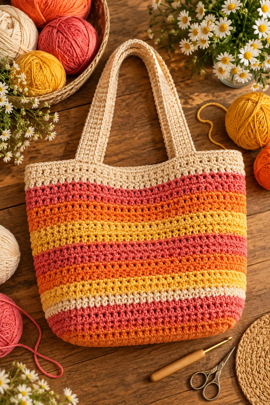 Sunset Stripe Tote — crochet bag ideas handbags style outfit