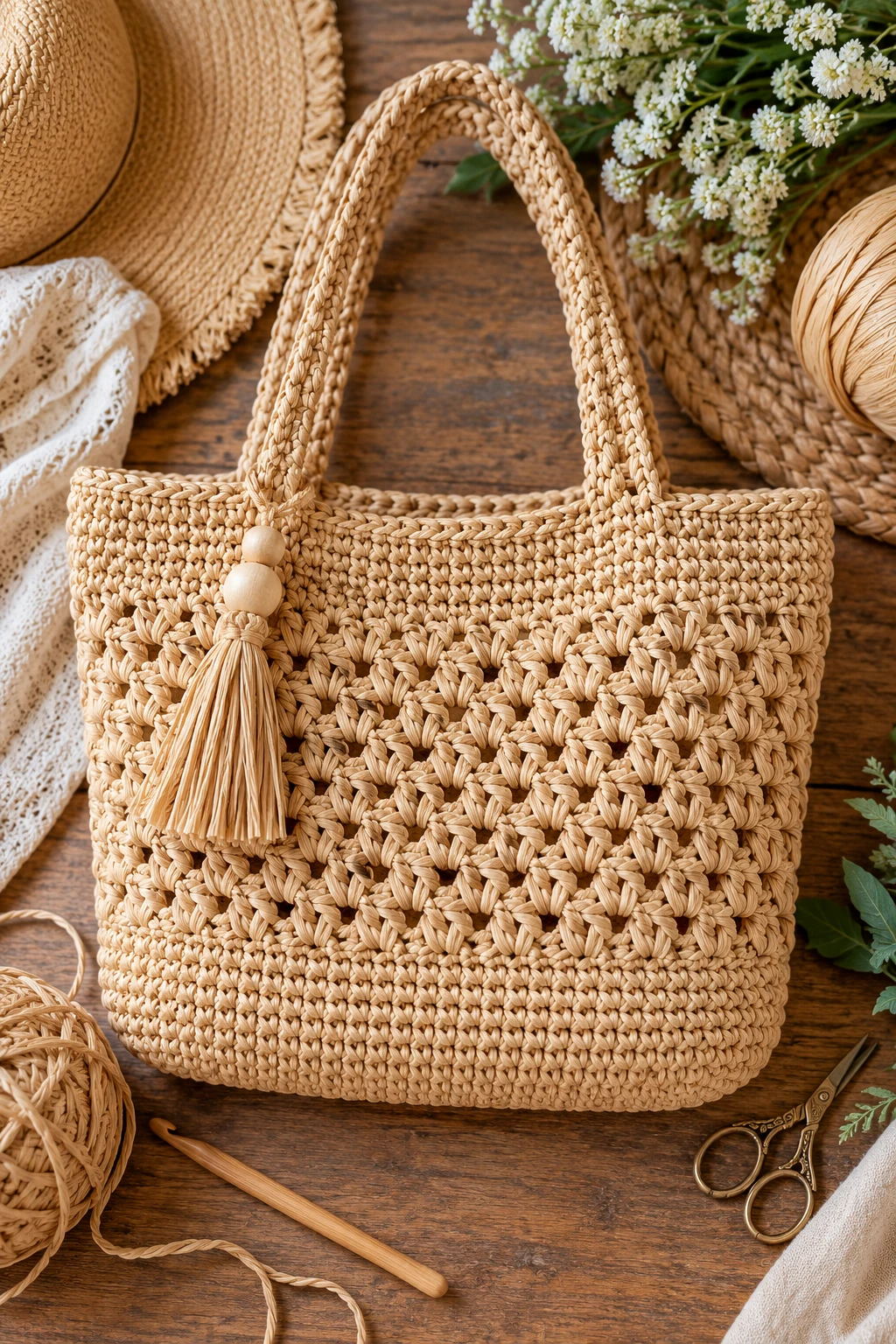 Natural Raffia-Style Summer Tote — crochet bag ideas handbags style outfit
