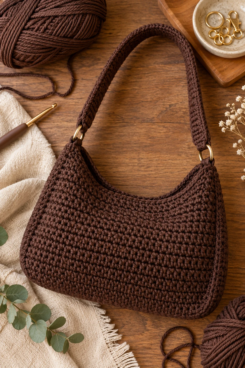 Espresso Brown Shoulder Bag — crochet bag ideas handbags style outfit
