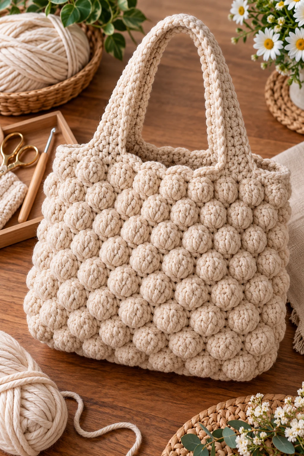 Chunky Bubble-Stitch Tote — crochet bag ideas handbags style outfit