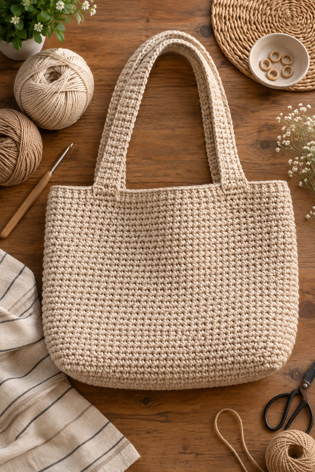 Classic Neutral Crochet Tote — crochet bag ideas inspiration style outfit