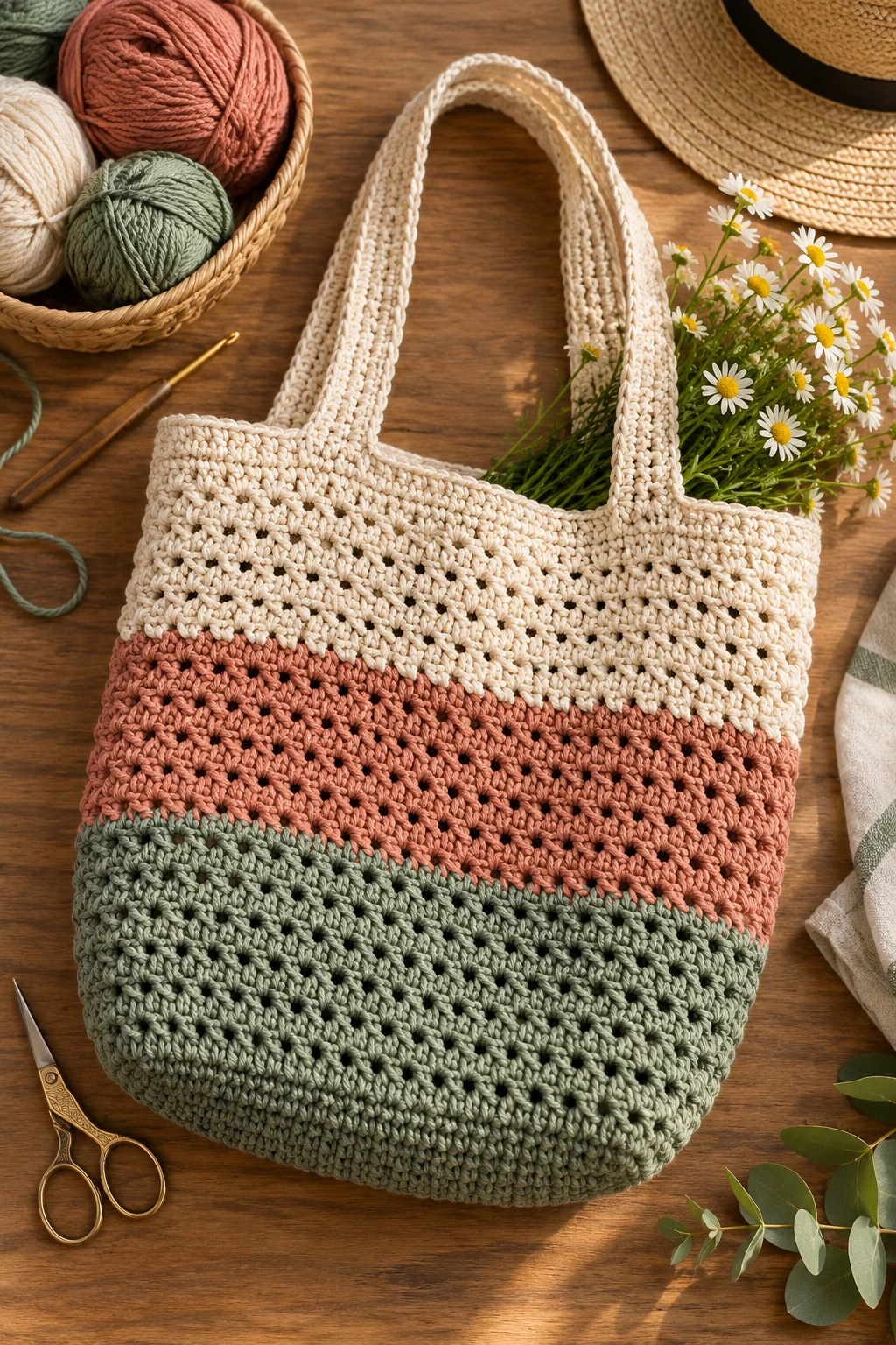 Color-Blocked Market Bag — crochet bag ideas inspiration style outfit