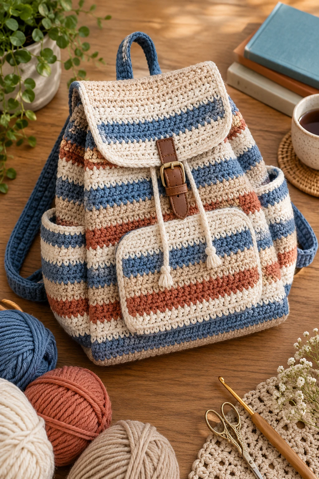 Striped Crochet Book Bag — crochet bag ideas inspiration style outfit
