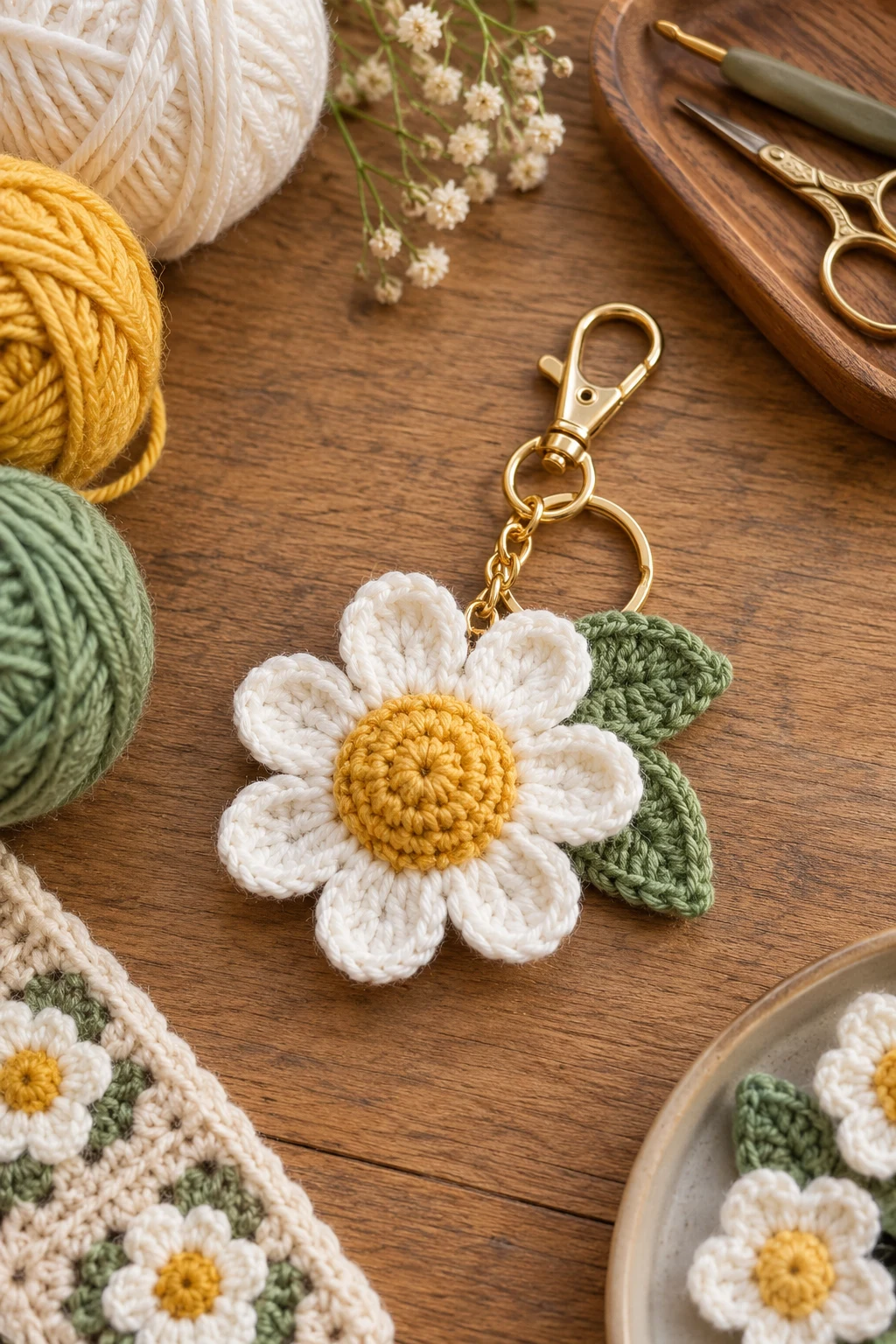 Mini Daisy Bag Keychain — crochet bag keychain style outfit