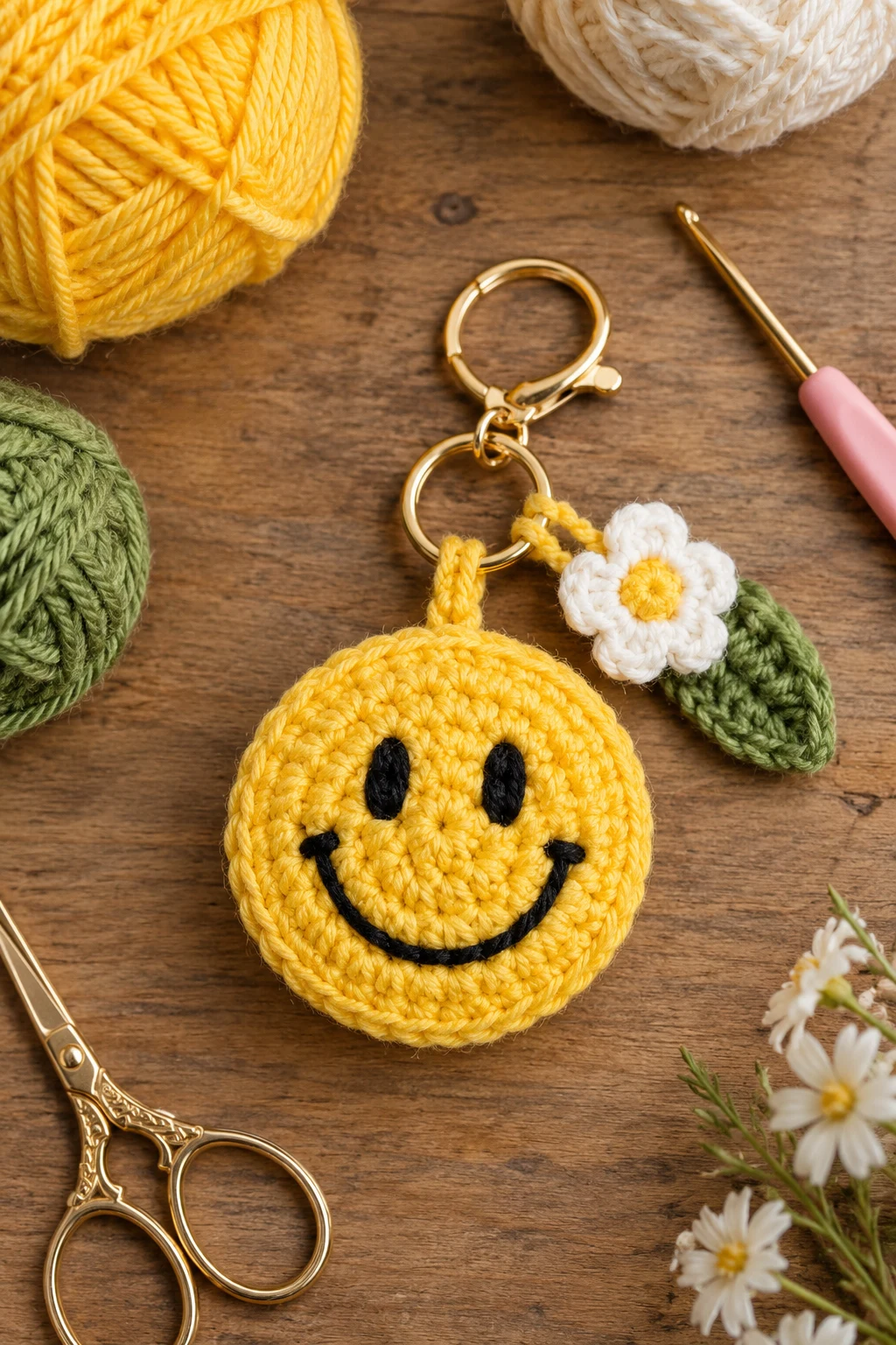 Smiley Face Bag Charm — crochet bag keychain style outfit