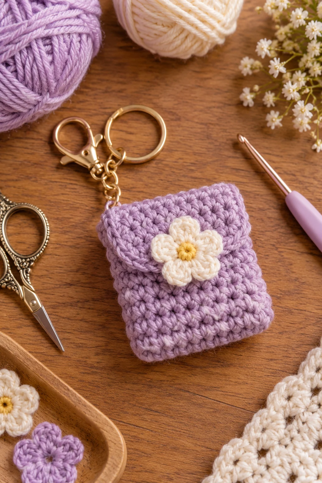 Mini Crochet Pouch Keychain — crochet bag keychain style outfit