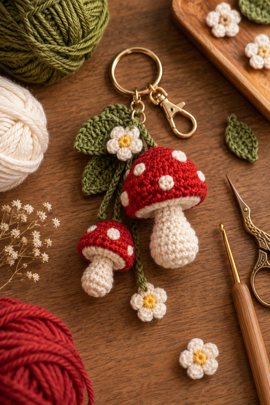 Mushroom Forest Charm — crochet bag keychain style outfit