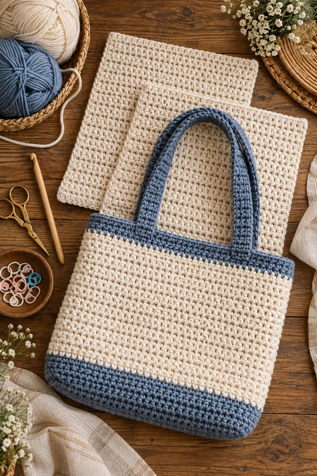 Classic Two-Panel Crochet Bag Layout — crochet bag layout style outfit