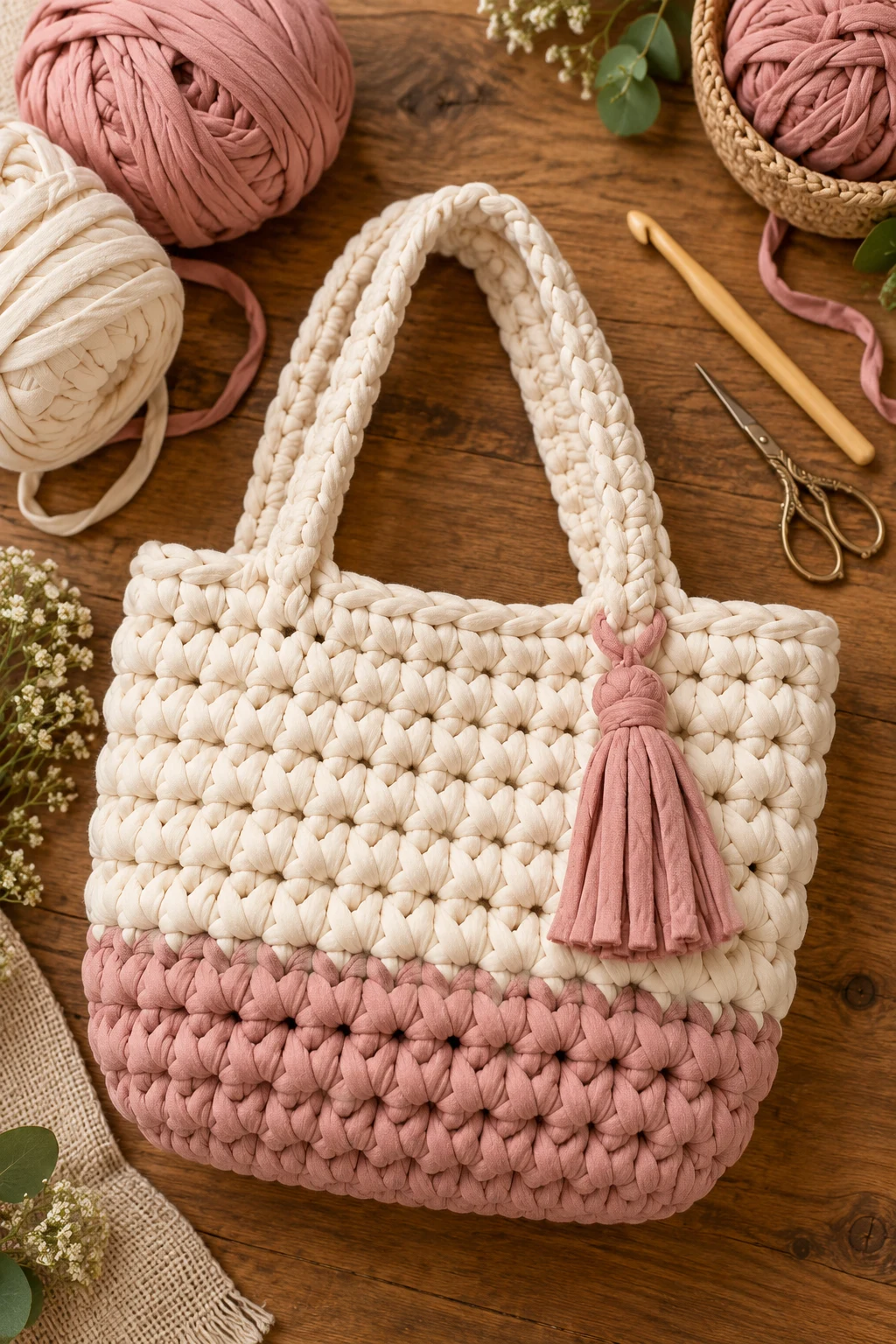 Chunky T-Shirt Yarn Tote — crochet bag layout style outfit