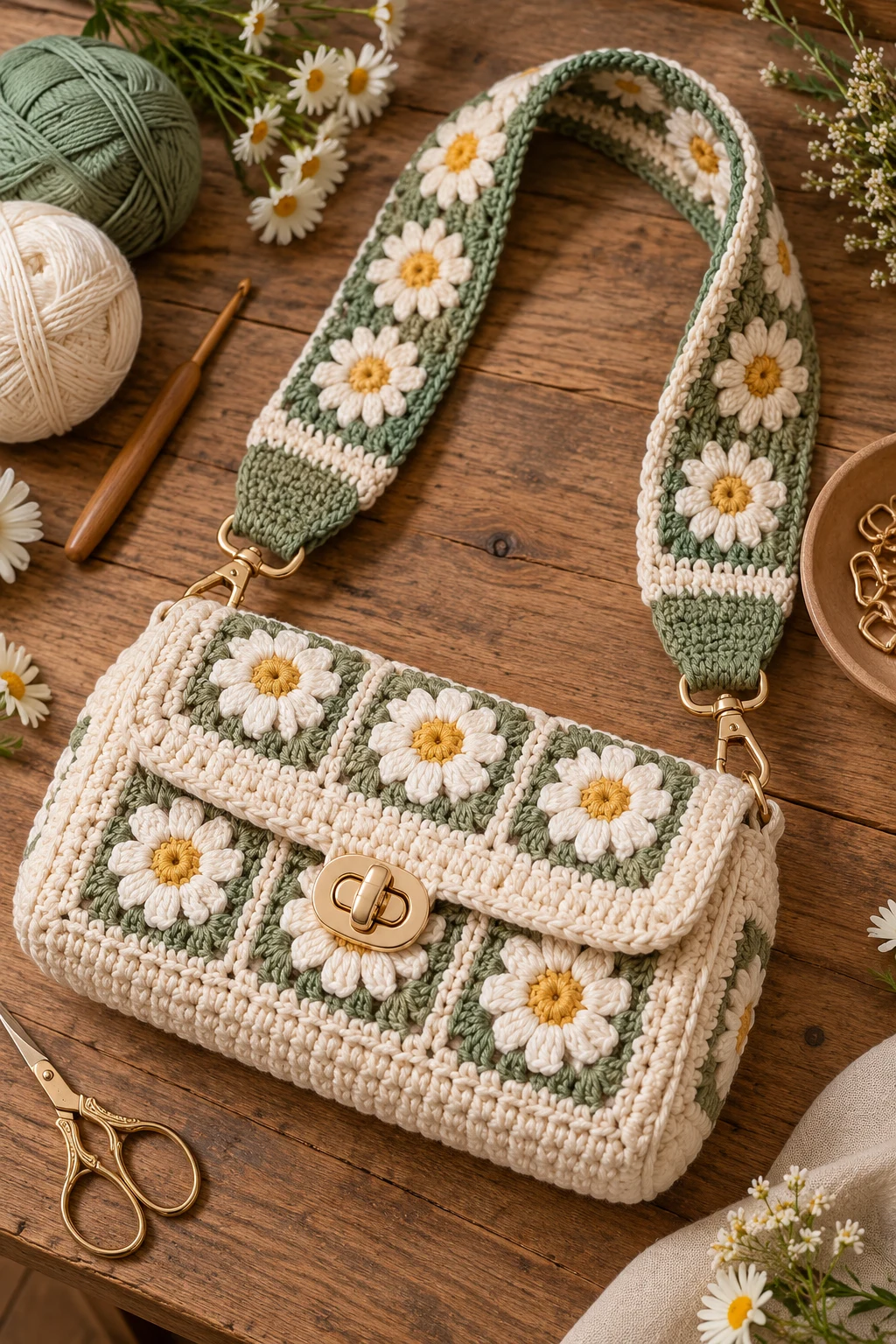 Crochet Bag Design With a Statement Strap — crochet bag layout style outfit
