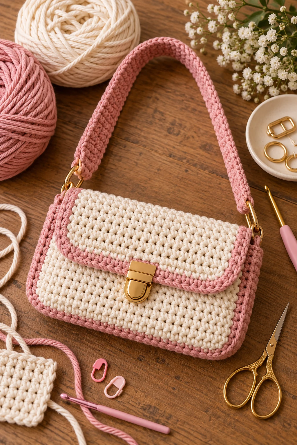 Structured Mini Crochet Shoulder Bag — crochet bag layout style outfit