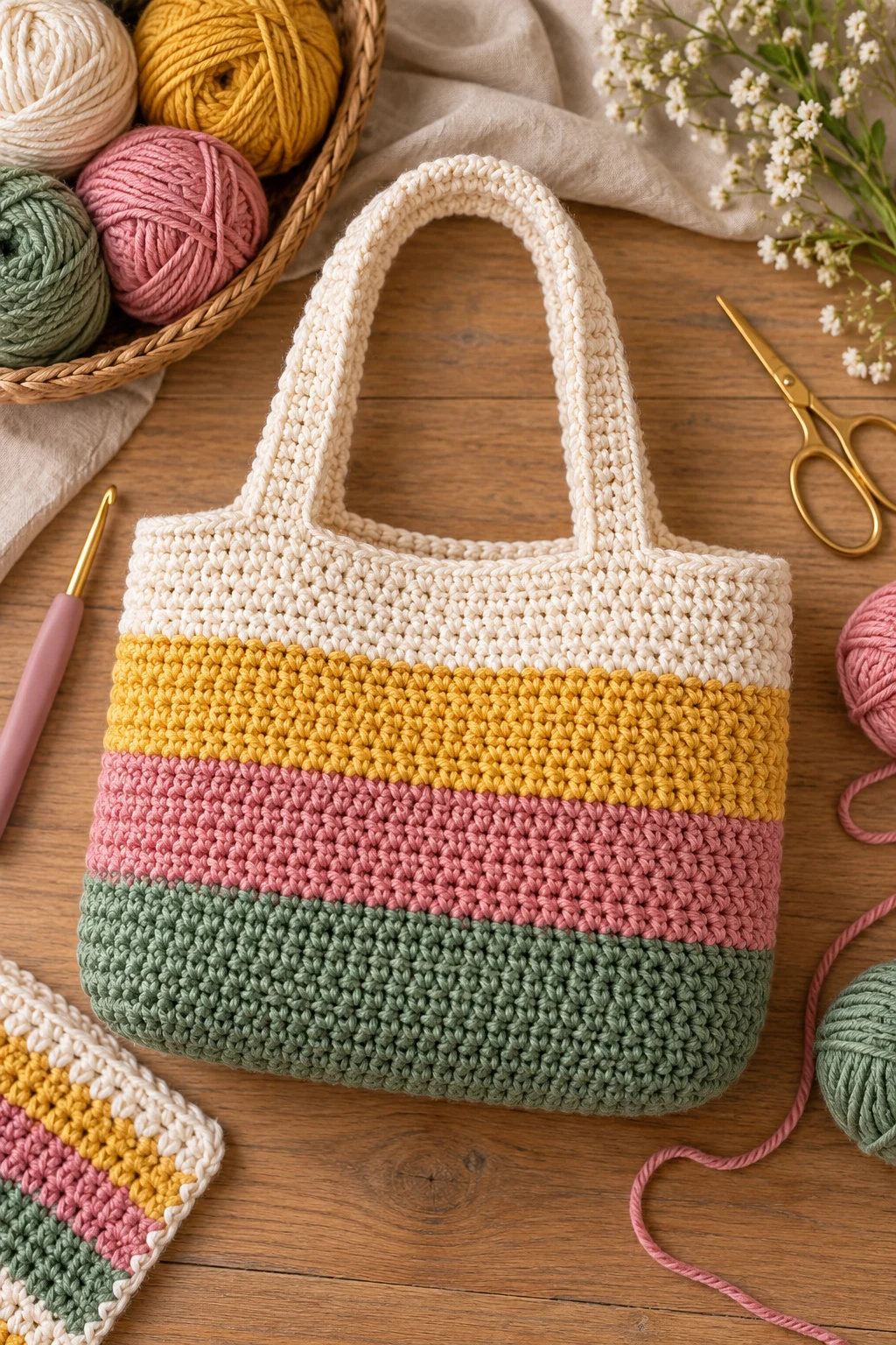 Color-Blocked Crochet Bag Design — crochet bag layout style outfit