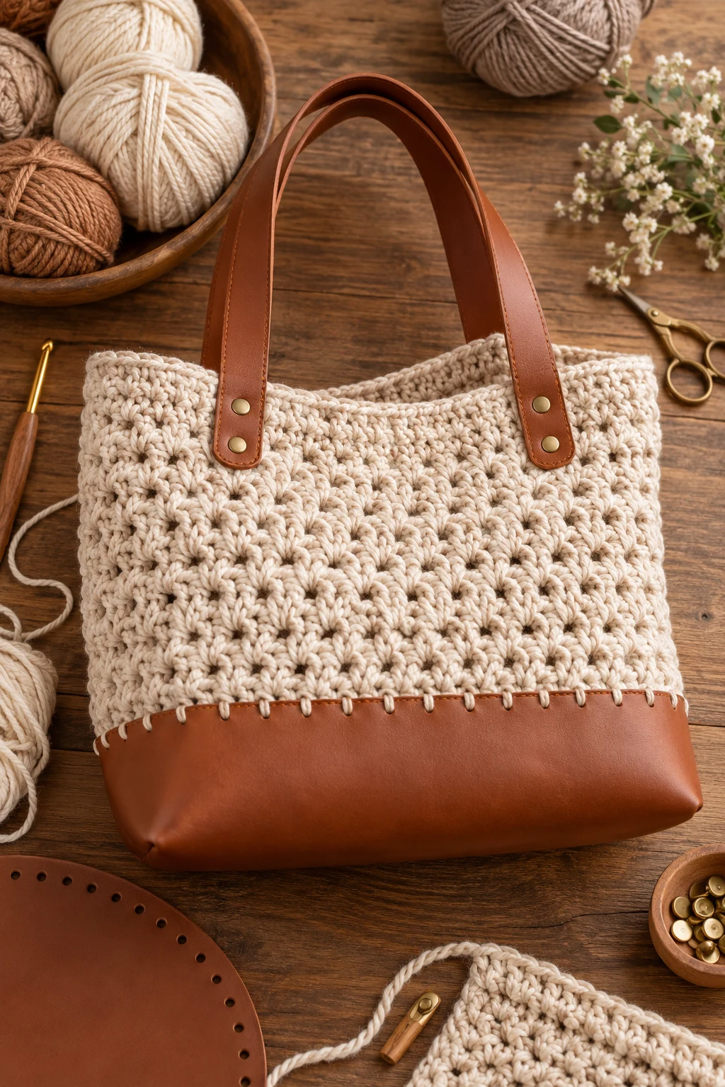 Crochet Bag With a Leather Base — crochet bag layout style outfit