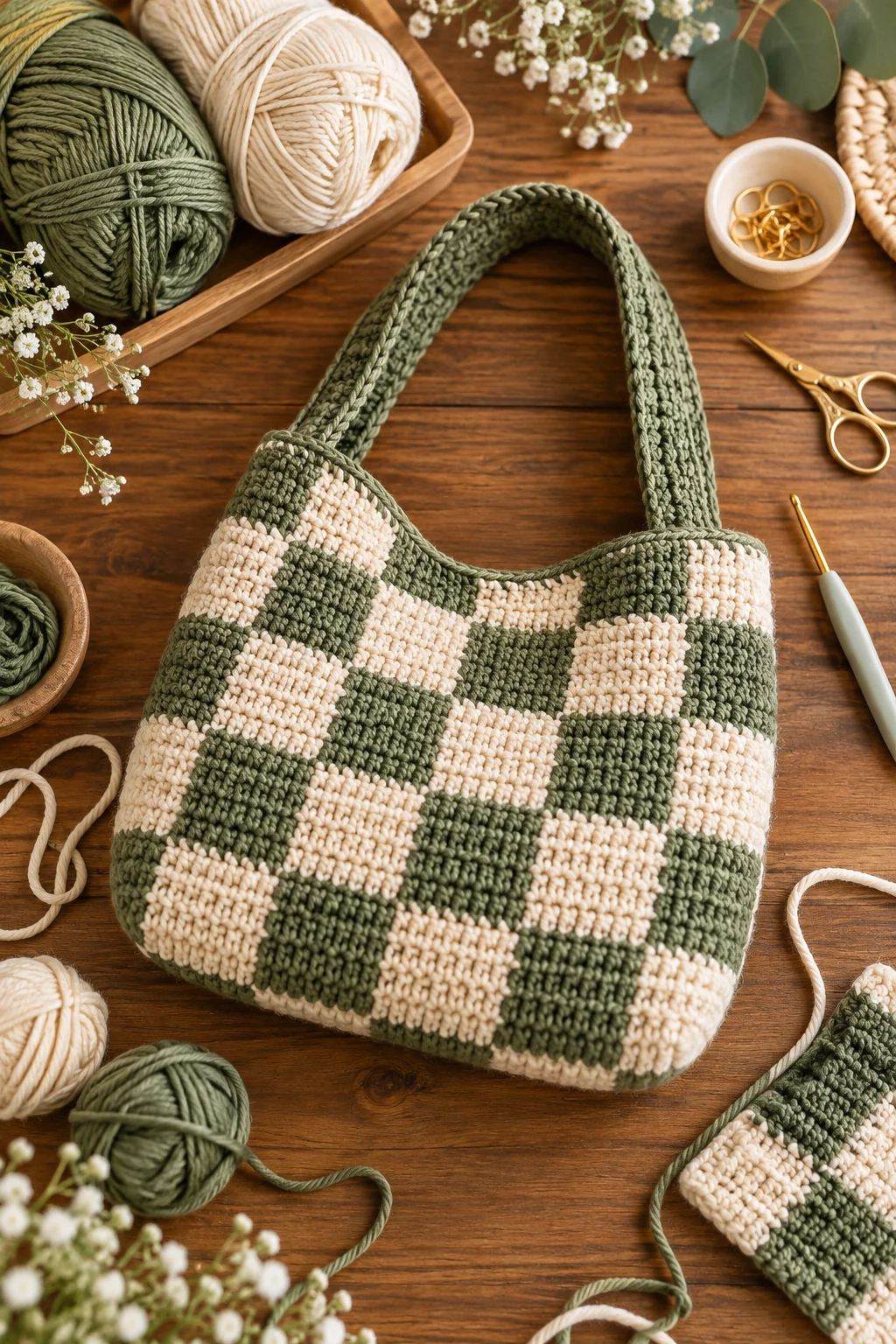 Checkerboard Crochet Bag Layout — crochet bag layout style outfit