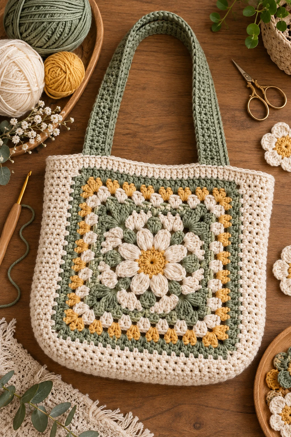 Crochet Bag Layout With a Center Motif — crochet bag layout style outfit