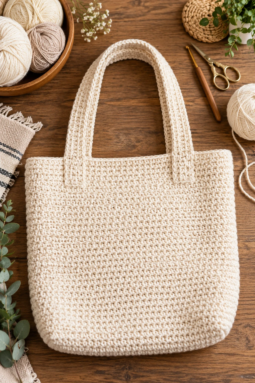 Classic Cream Everyday Tote — crochet bag pattern tote style outfit