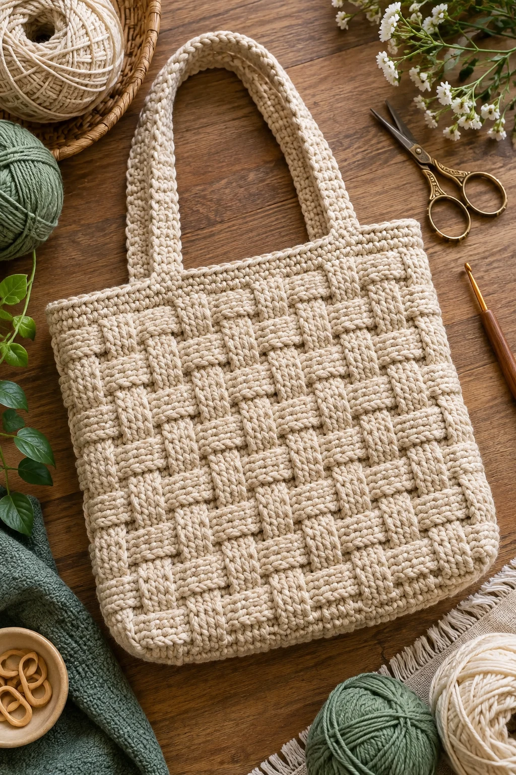 Textured Basket-Weave Tote — crochet bag pattern tote style outfit