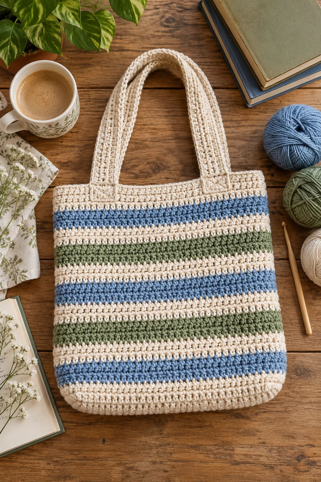 Striped Crochet Book Tote — crochet bag pattern tote style outfit