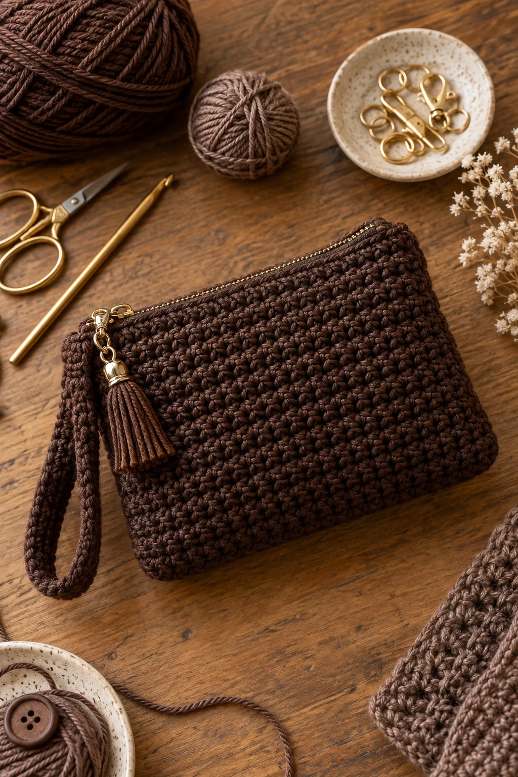 Espresso Brown Crochet Bag Pouch — crochet bag pouch style outfit
