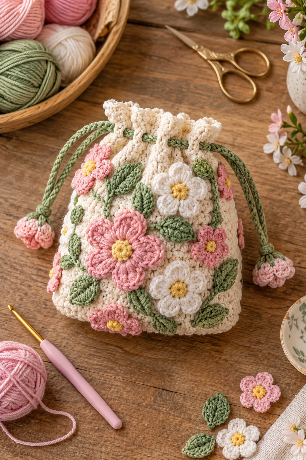 Floral Spring Crochet Bag Pouch — crochet bag pouch style outfit