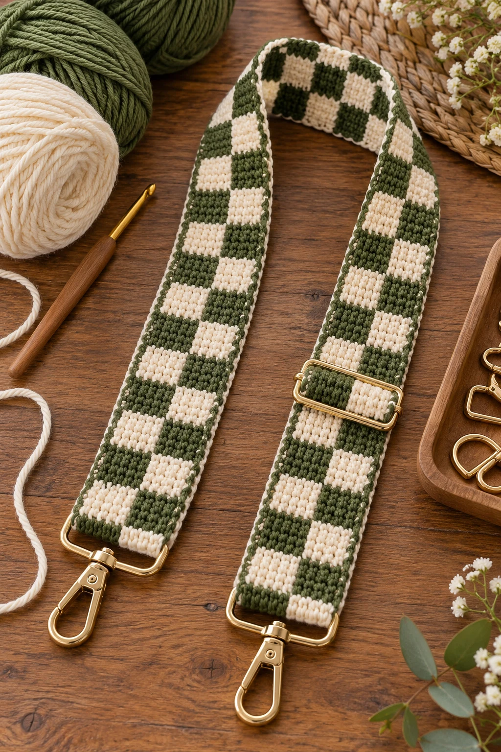 Two-Tone Checkerboard Strap — crochet bag straps style outfit