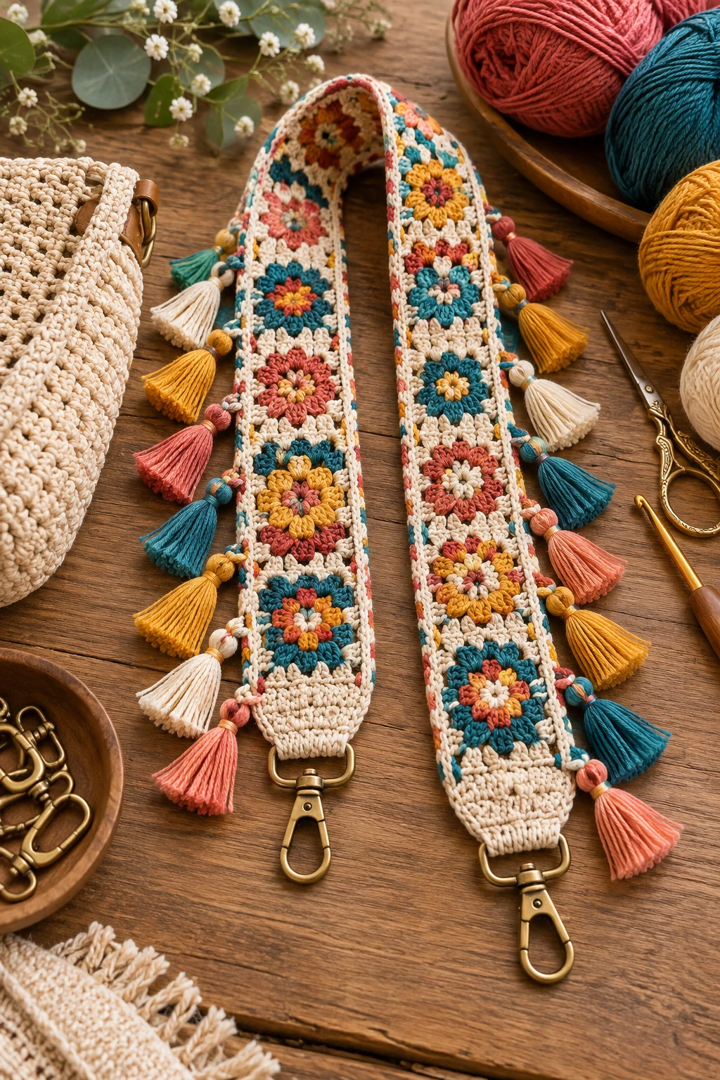 Colorful Boho Tassel Strap — crochet bag straps style outfit