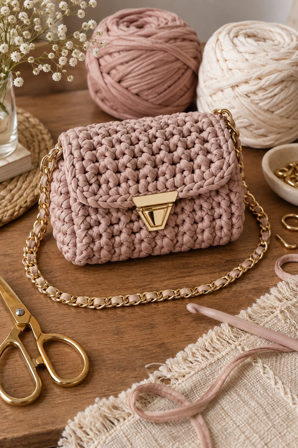 Mini Evening Bag With a Flap — crochet bag tshirt yarn style outfit