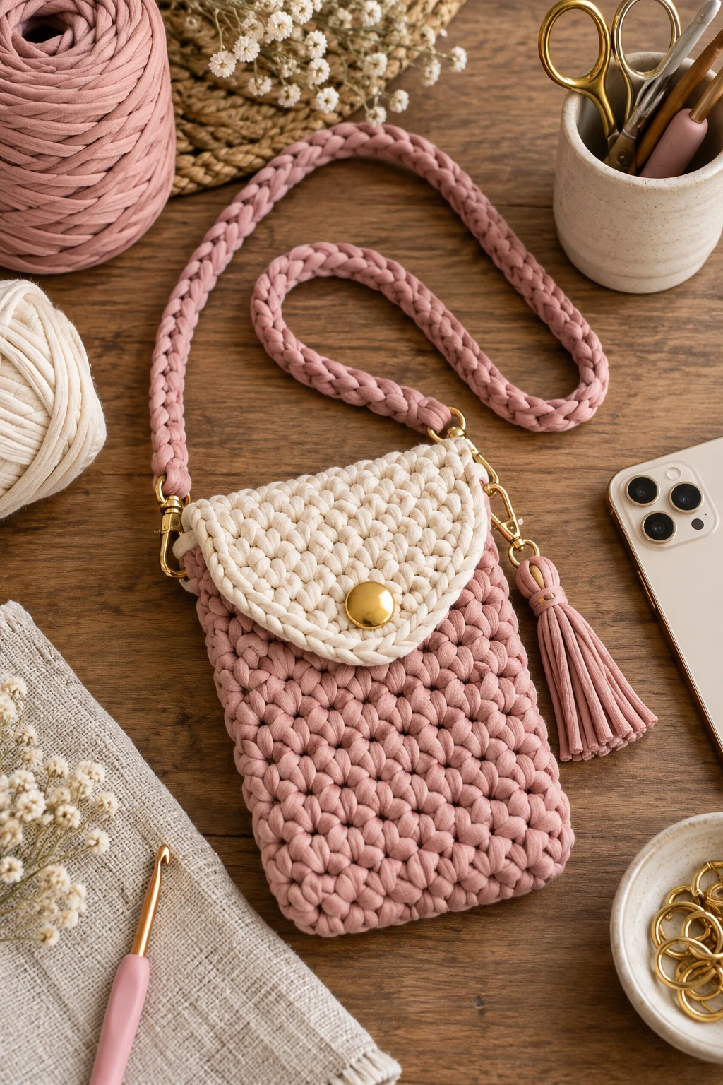 Crochet Phone Bag — crochet bag tshirt yarn style outfit