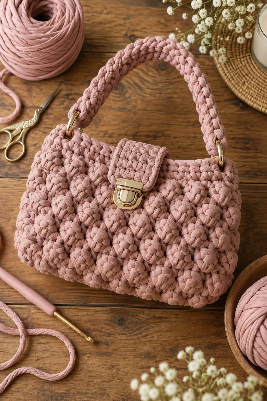 Textured Crochet Purse — crochet bag tshirt yarn style outfit