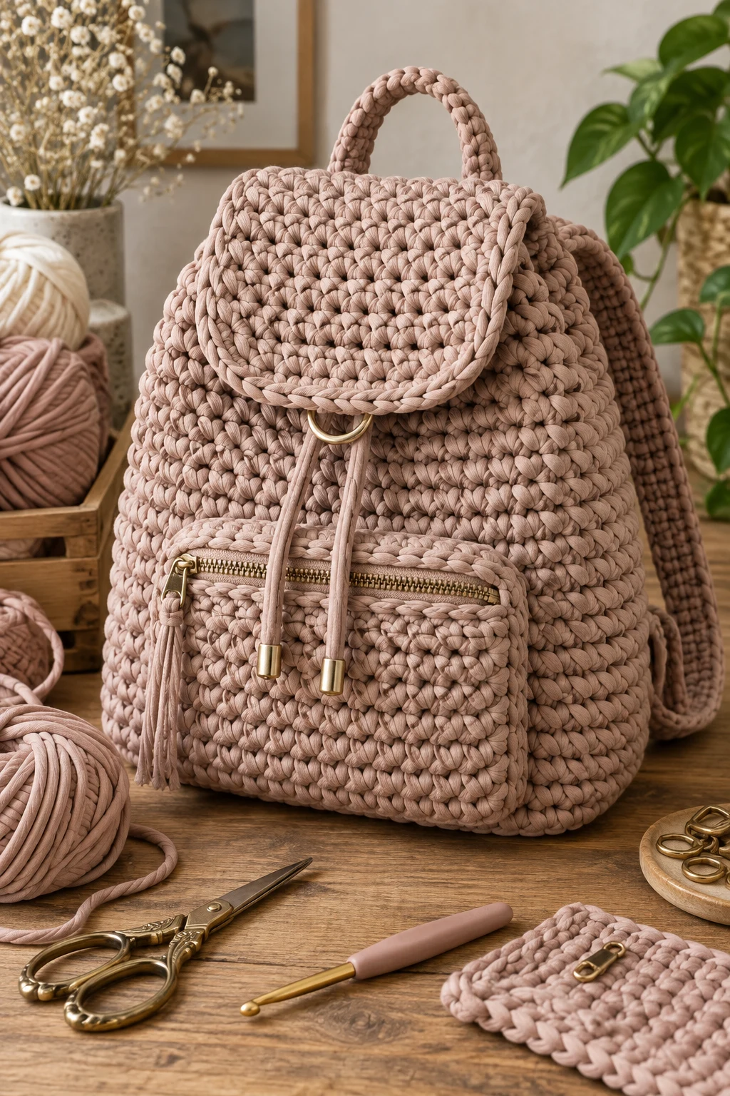 Crochet Backpack for Everyday Errands — crochet bag tshirt yarn style outfit