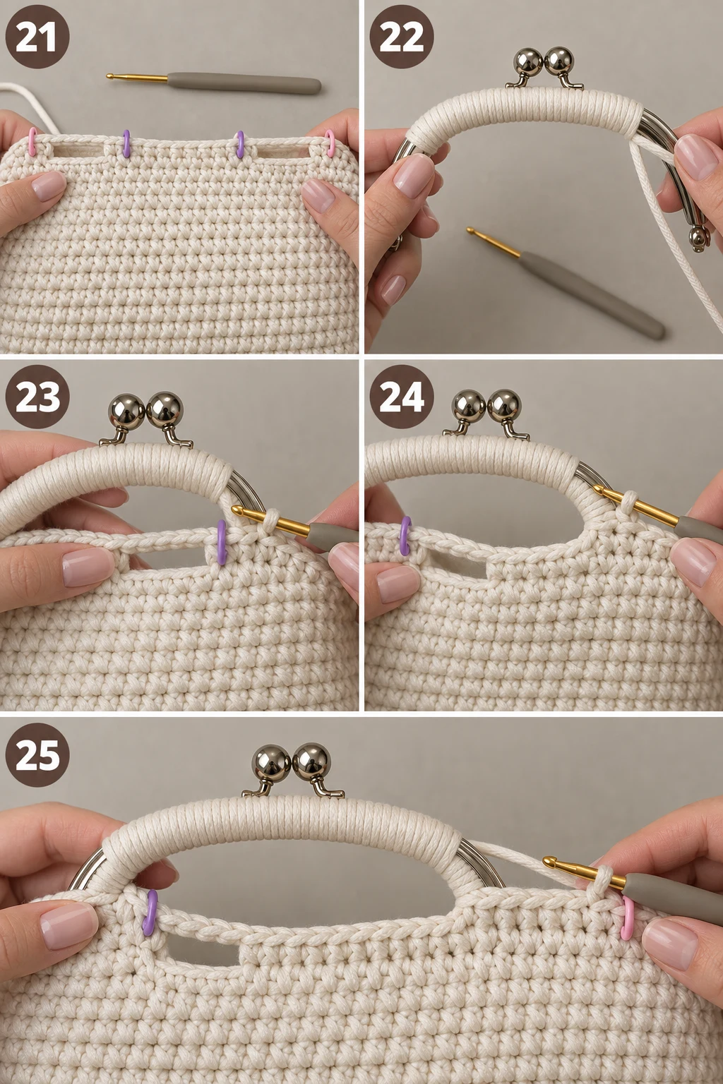 Steps 21–25 — crochet bag tutorial handbags