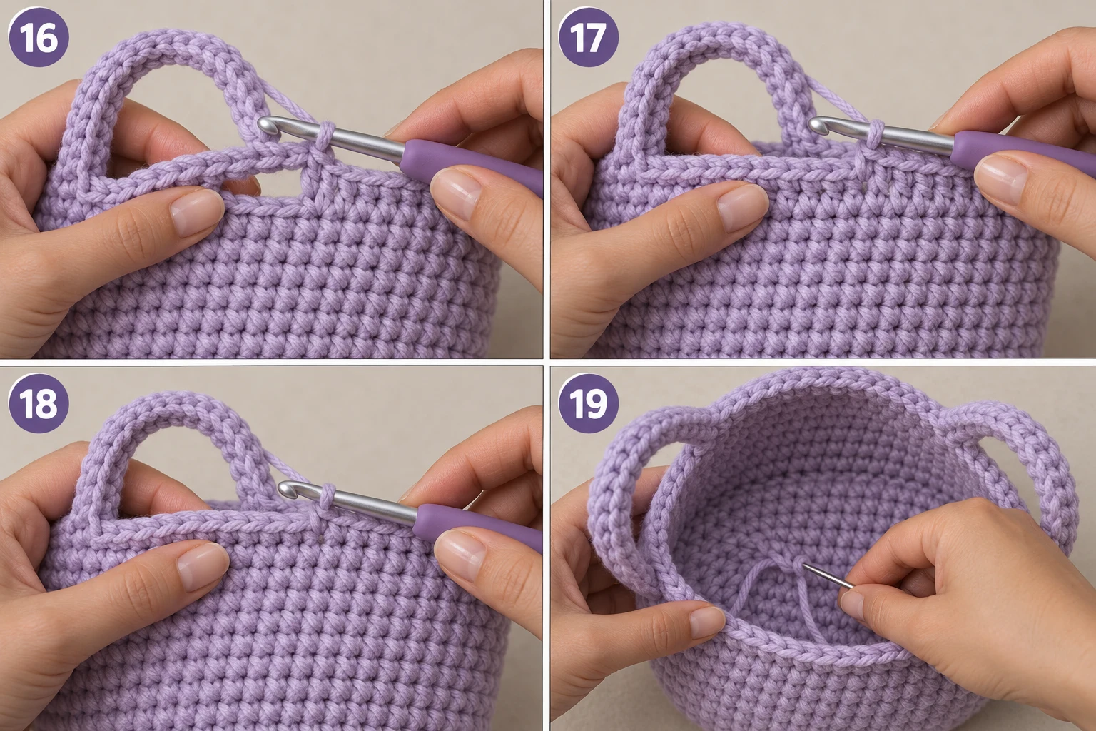 Steps 16–19 — crochet bag tutorials