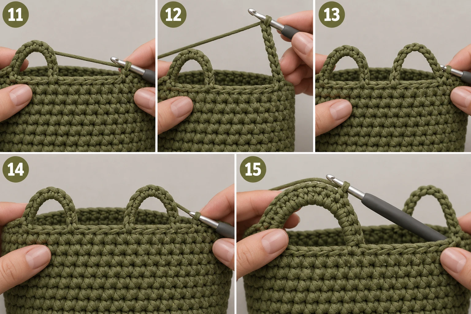 Steps 11–15 — crochet bags free patterns