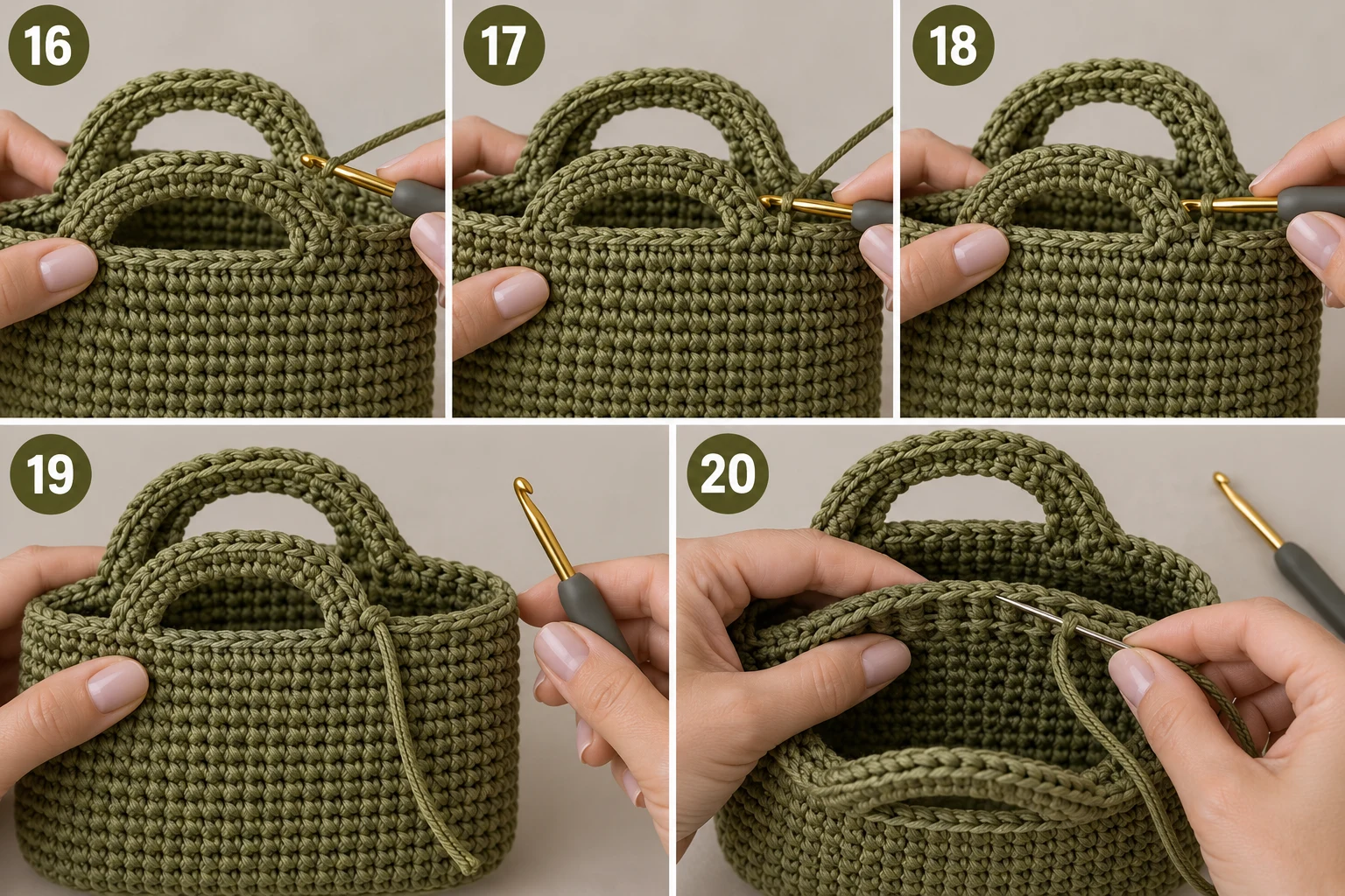 Steps 16–20 — crochet bags free patterns