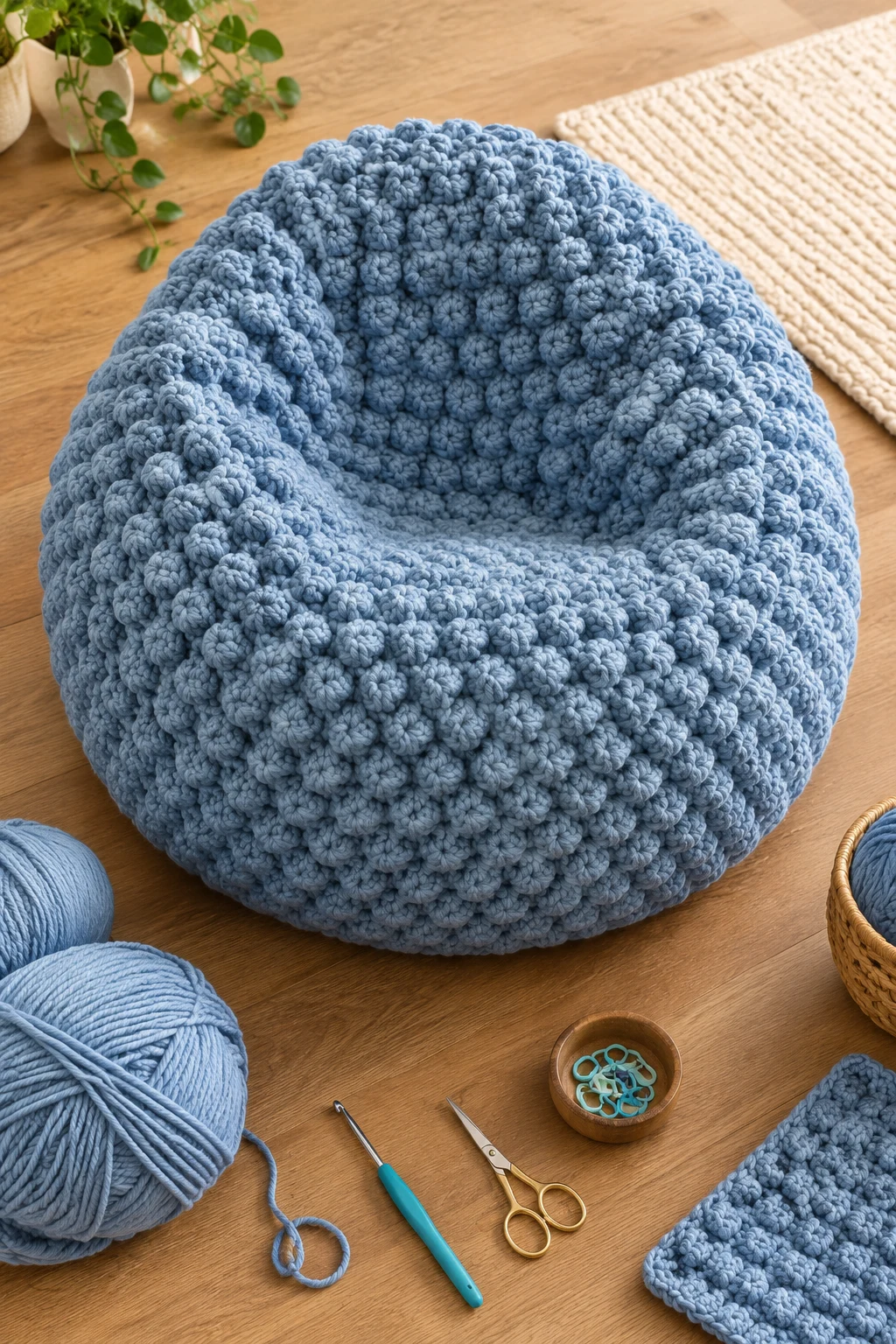Textured Bobble Stitch Crochet Bean Bag — crochet bean bag style outfit