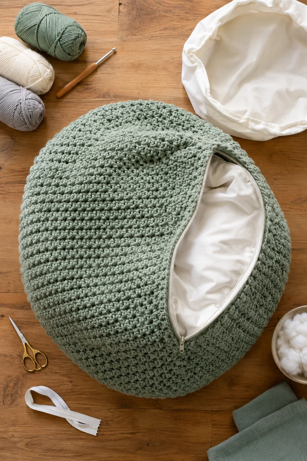 Crochet Bean Bag Cover With Removable Lining — crochet bean bag style outfit