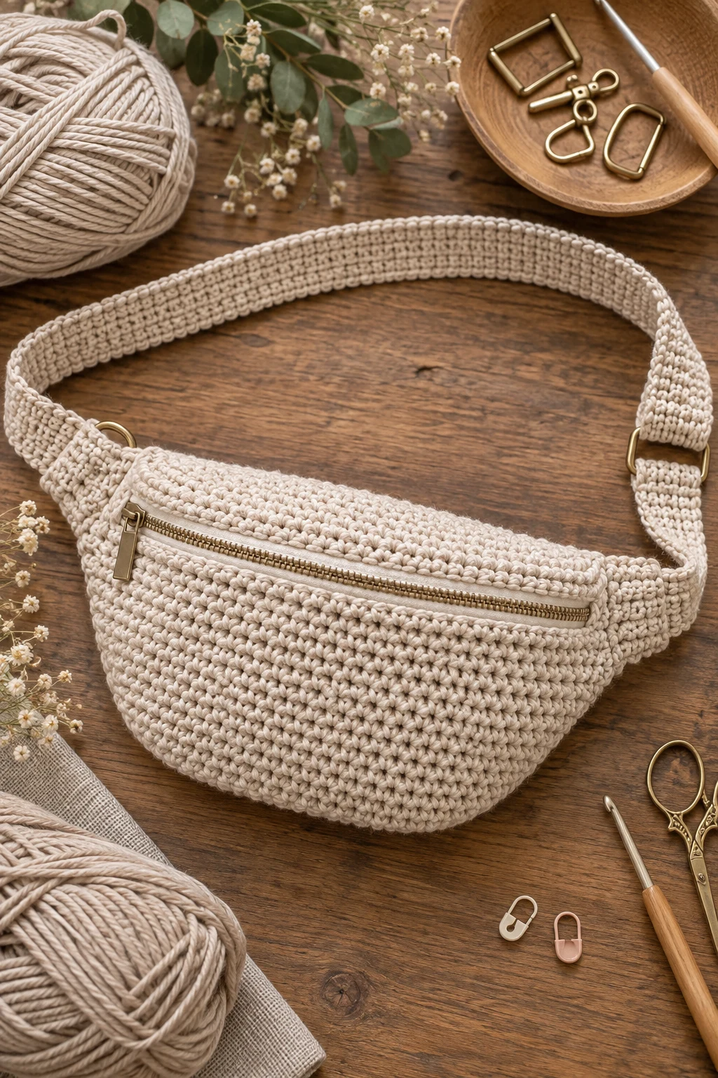 Classic Neutral Crochet Belt Bag — crochet belt bag style outfit
