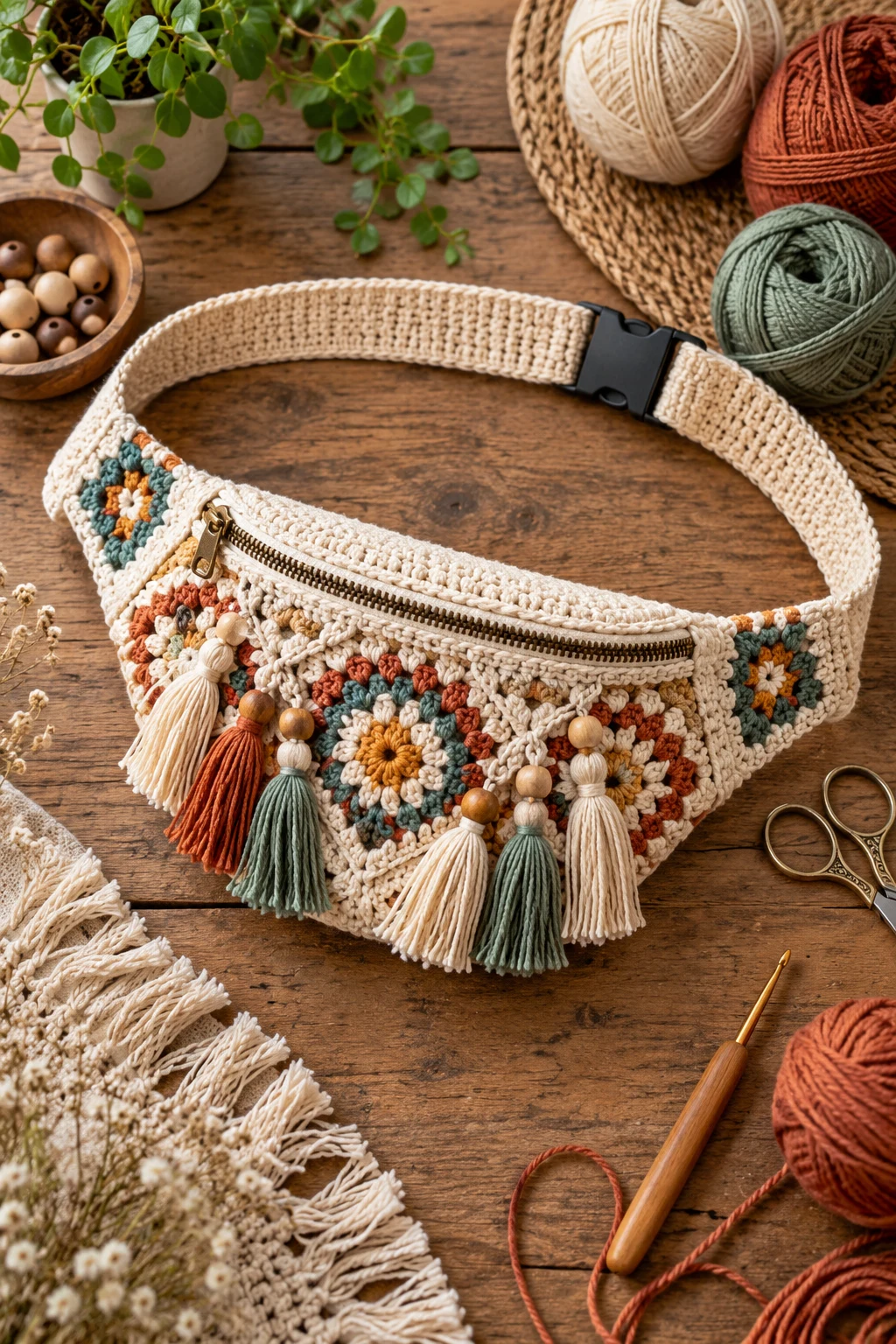 Boho Festival Crochet Belt Bag — crochet belt bag style outfit