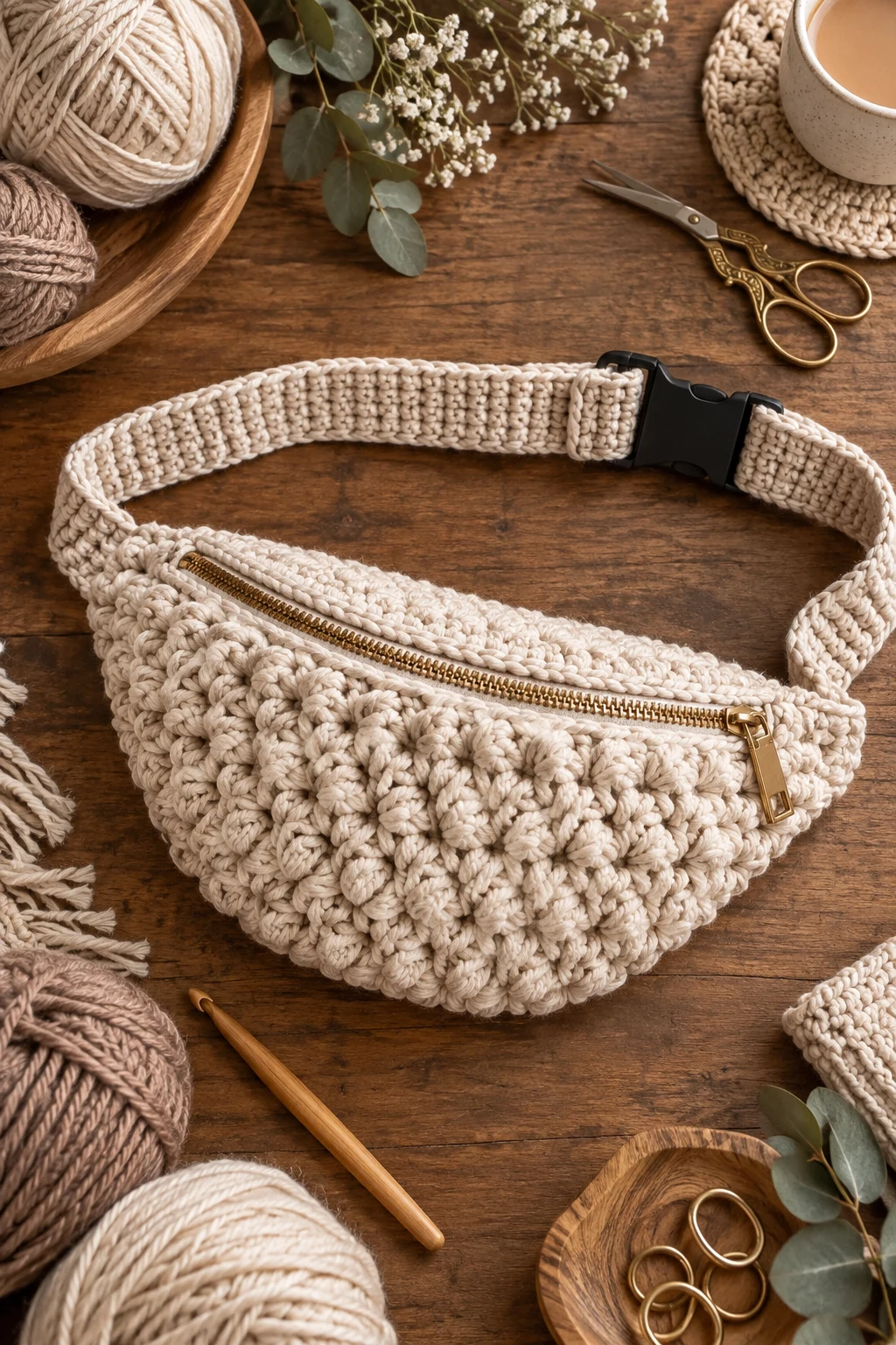 Chunky Textured Crochet Belt Bag — crochet belt bag style outfit