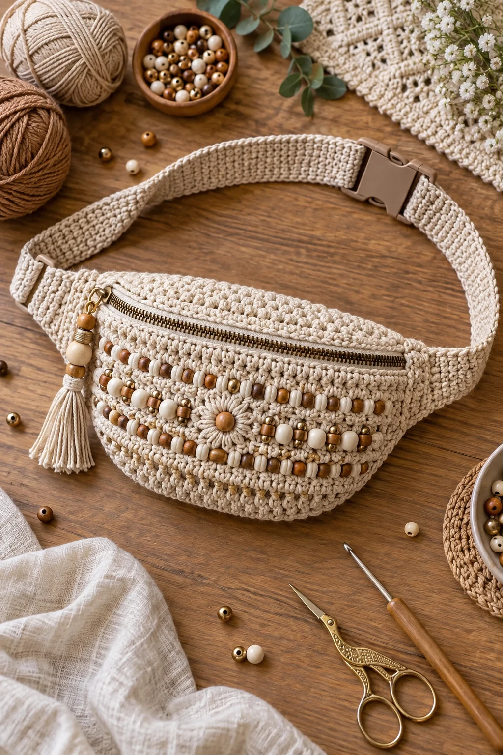 Crochet Belt Bag With Beaded Details — crochet belt bag style outfit
